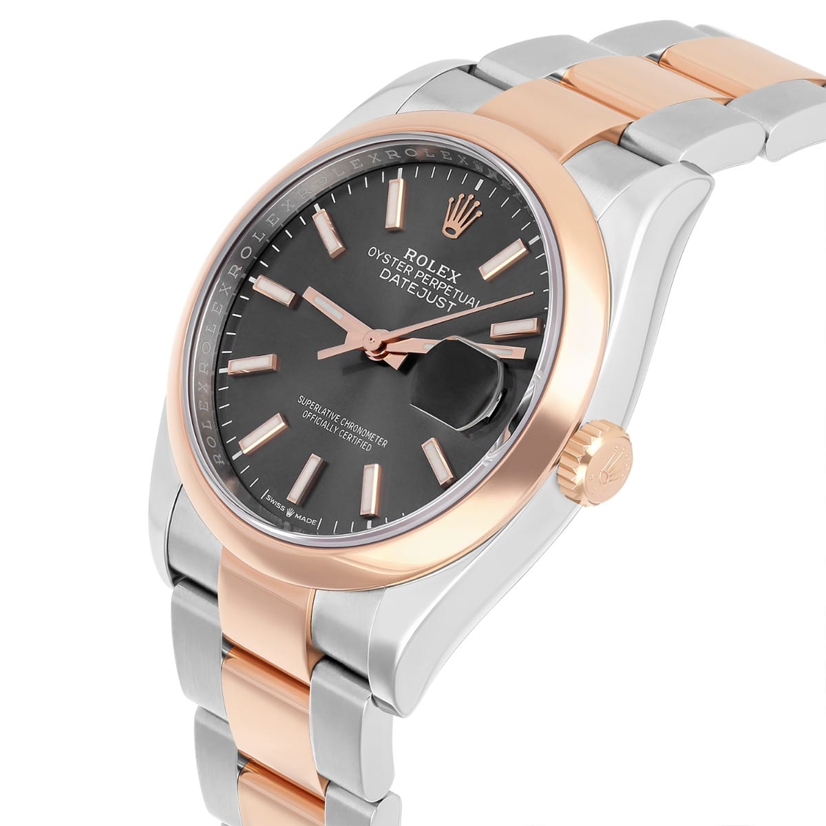 Rolex Datejust 126201 36mm Rose Gold/Steel Dark Rhodium Index Dial, Domed Bezel Oyster - 2024