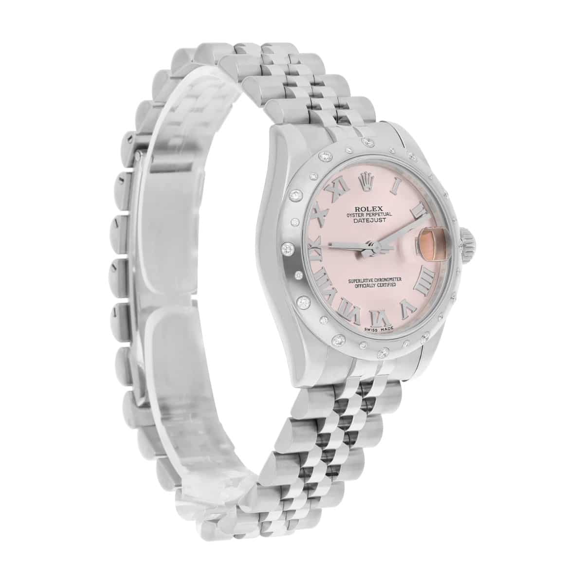 Rolex Ladies Datejust 178344 31mm Pink Dial Scattered Diamond Bezel Jubilee Band