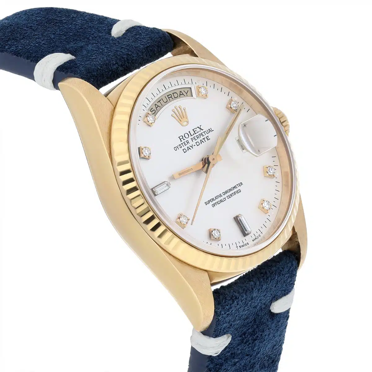 Rolex Day-Date 36 18238 18K Yellow Gold Watch Fluted Bezel Silver Diamond Face – image 6