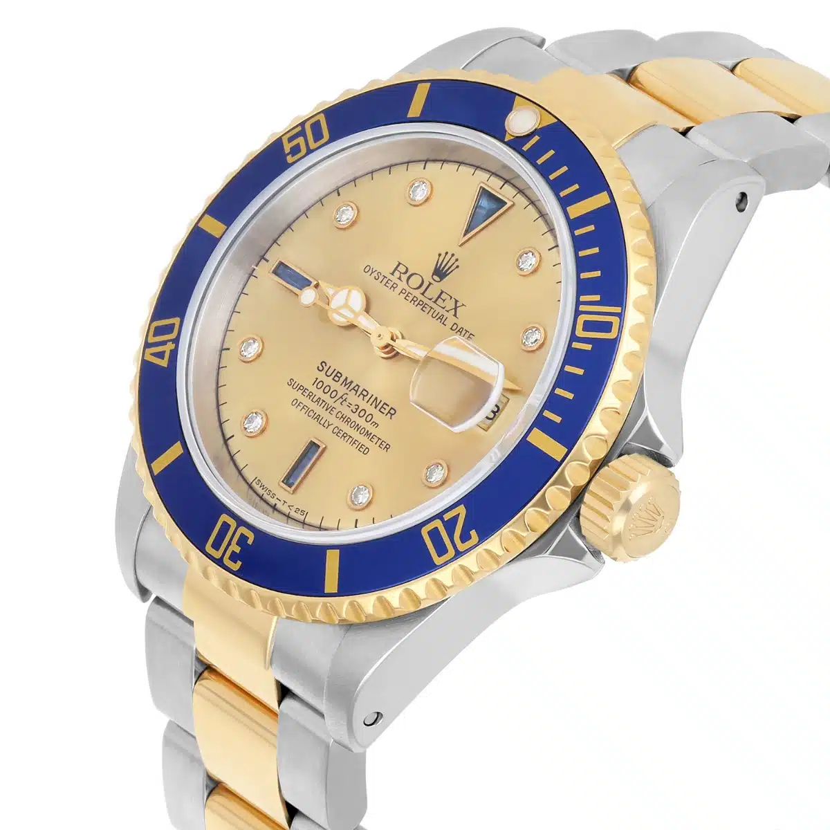 Rolex Submariner 18k Yellow Gold/Steel Serti Gold Diamond Dial Mens Watch 16613 – image 6