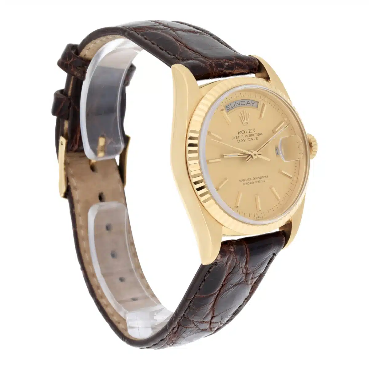 Rolex Day-Date 18238 36mm 18K Yellow Gold Watch Fluted Bezel Champagne Dial – image 7