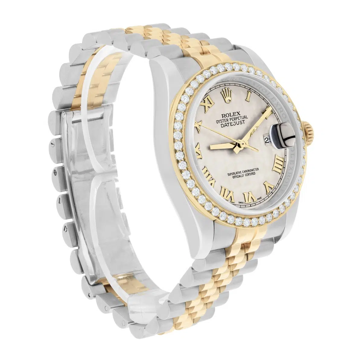 Rolex Datejust 36 Diamond Gold and Steel 116233 Ivory Pyramid Dial Jubilee Watch – image 4