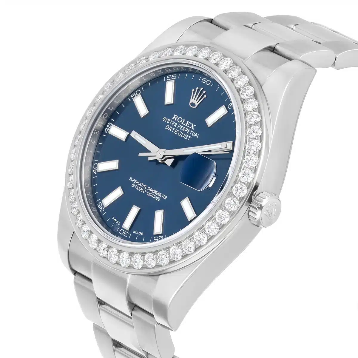 Rolex Datejust 41 116334 Steel Blue Index Dial Custom Diamond Bezel Watch Oyster – image 6