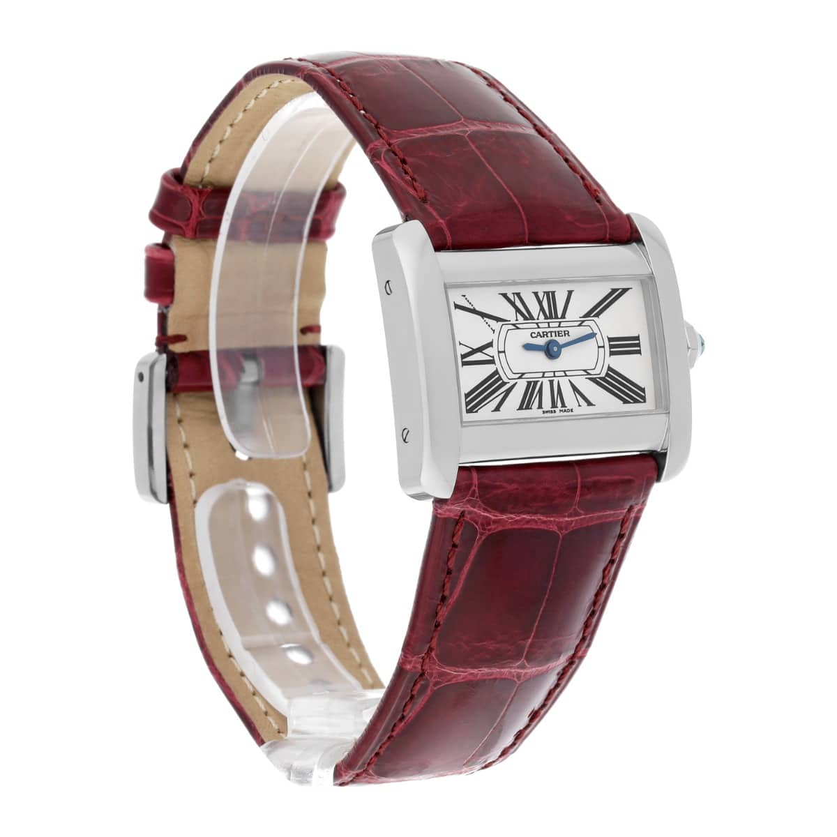 Cartier Tank Divan Stainless Steel 32mm Red Strap Ladies Watch Ref # 2599
