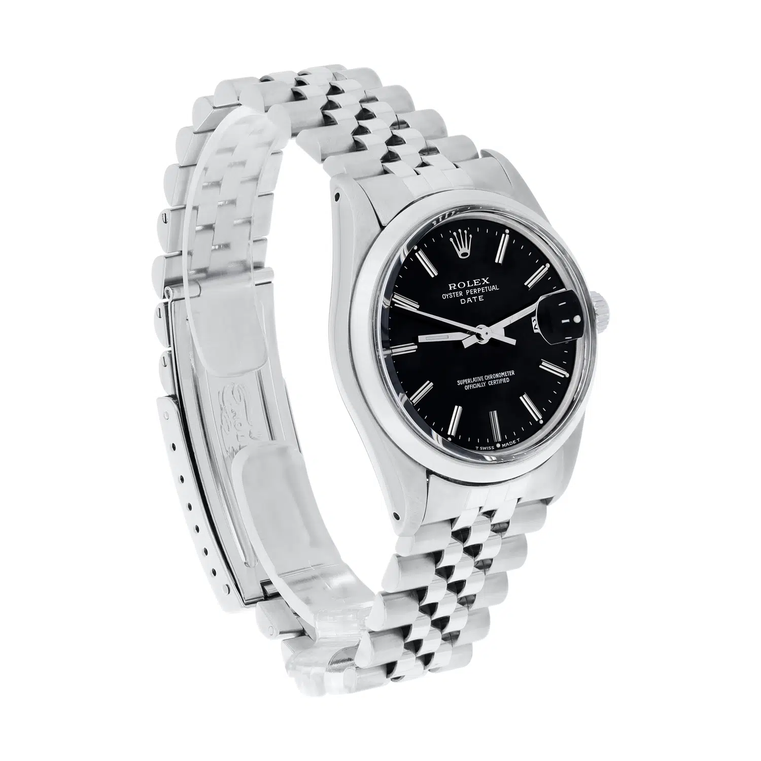 Rolex Oyster Perpetual Date Stainless Steel Watch Jubilee Band Black Index Dial 15000 – image 6