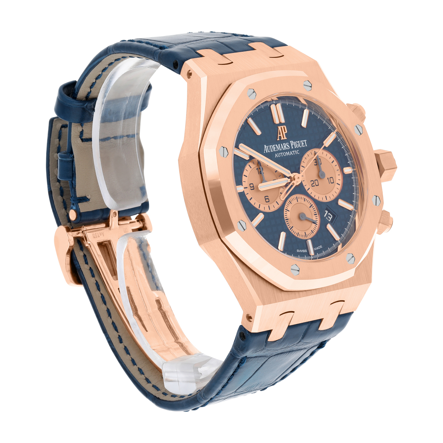 Audemars Piguet Royal Oak Chronograph 26331OR.OO.D315CR.01 Blue Dial Blue Leather Rose Gold Watch
