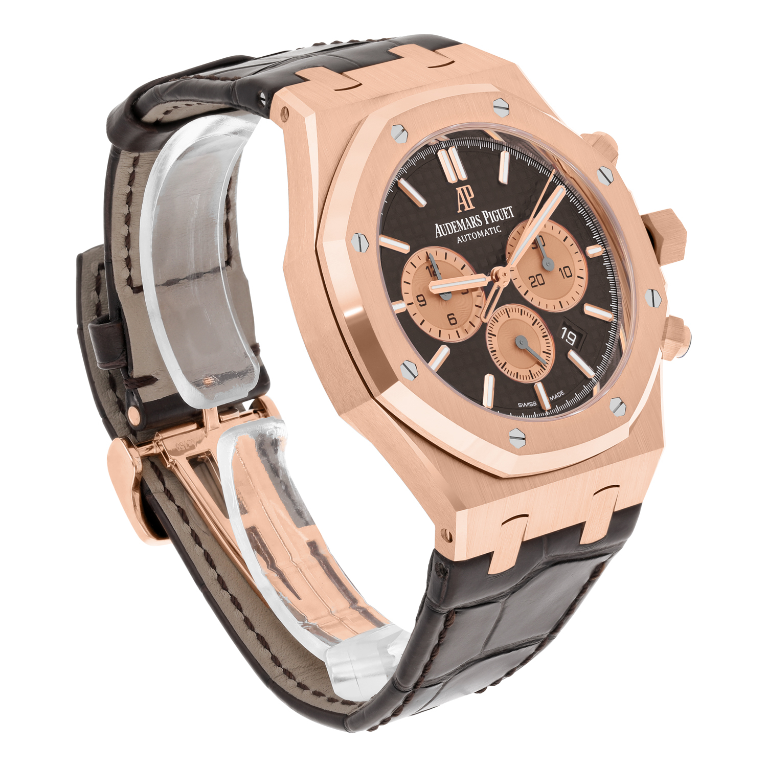 Audemars Piguet Royal Oak Chronograph 26331OR.OO.D821CR.01 Chocolate Dial Brown Leather Rose Gold Watch