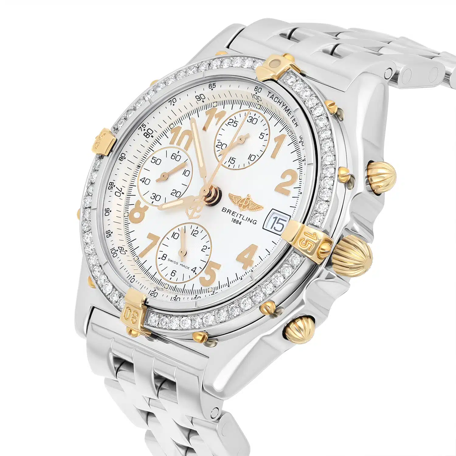 Breitling Chronomat Cream Dial 39MM Steel & 18K Yellow Gold B13050 Diamond Bezel – image 5