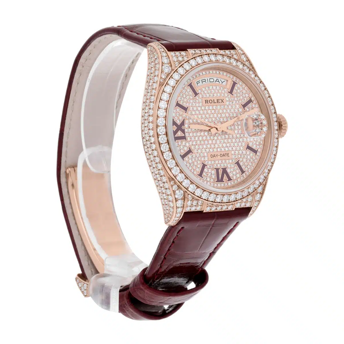 Rolex DayDate 36mm 128155RBR 18K Rose Gold Diamond Bezel Pave Diamond Roman Dial – image 6