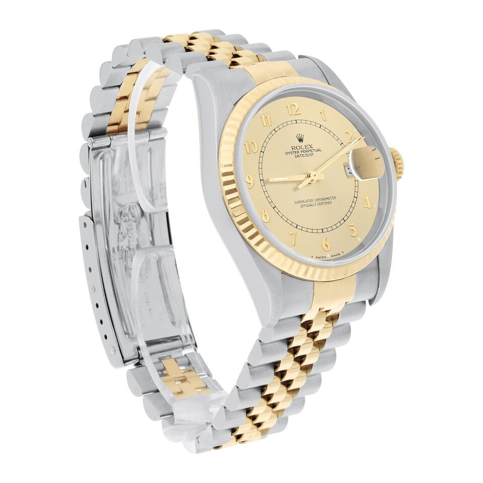 Rolex Datejust 36mm Two Tone Champagne Arabic Dial Jubilee 16233 Circa 2002 B/P