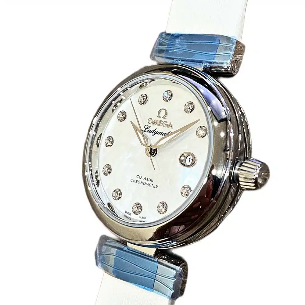 Omega De Ville Ladymatic Mother of Pearl 425.32.34.20.55.002 Stainless Steel with White Leather Watch – image 4