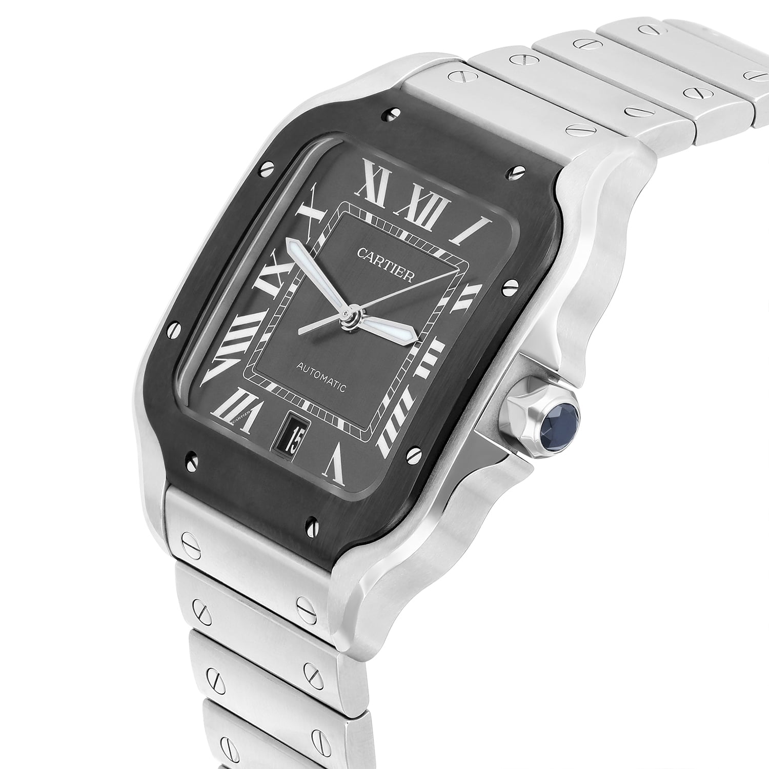 Cartier Santos de Cartier Automatic Steel Grey Dial Mens Bracelet Watch WSSA0037