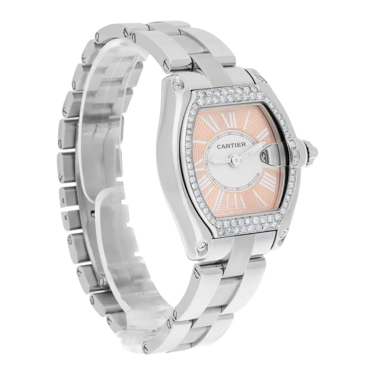 Cartier Roadster Sm W62016V3 Ladies Peach Dial Stainless Steel Watch with Diamond Bezel – image 6