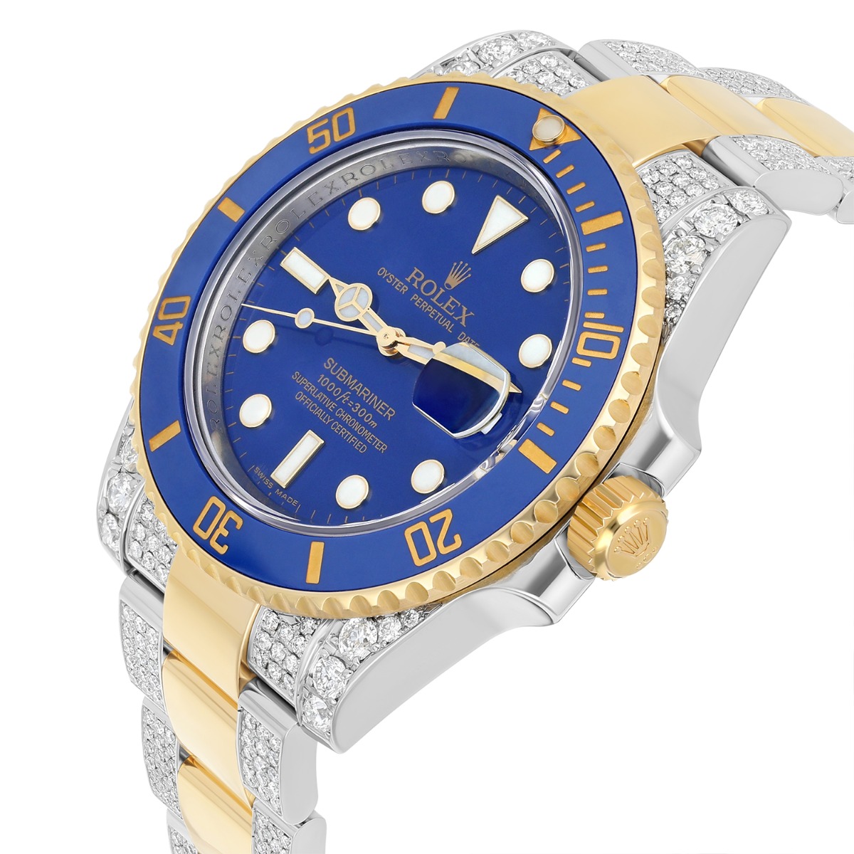 Rolex Submariner 40 mm Blue Dial Two Tone Diamond Men's Watch 116613LB