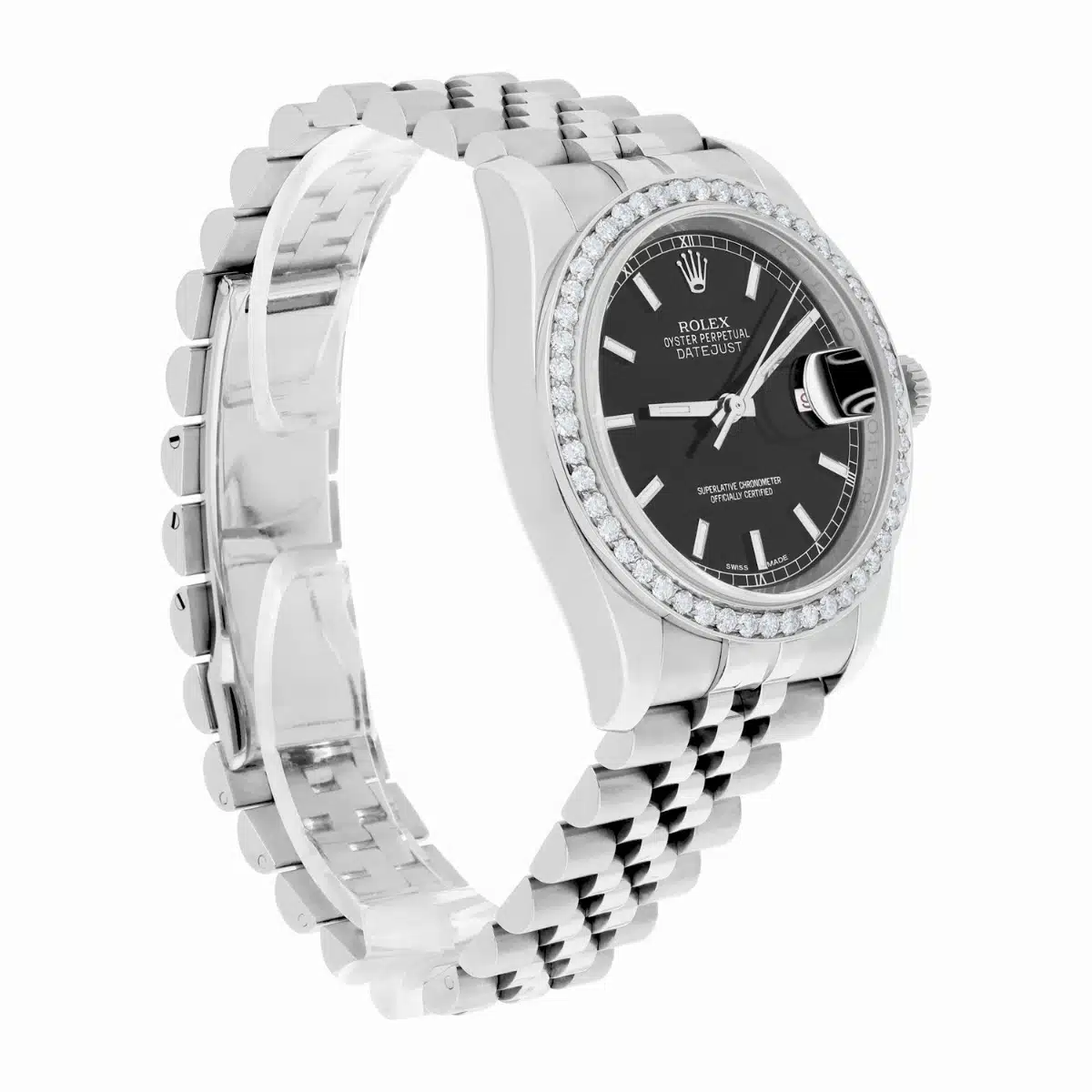 Rolex Datejust 36 Diamond Bezel Black Index Dial Jubilee Band Watch – image 3