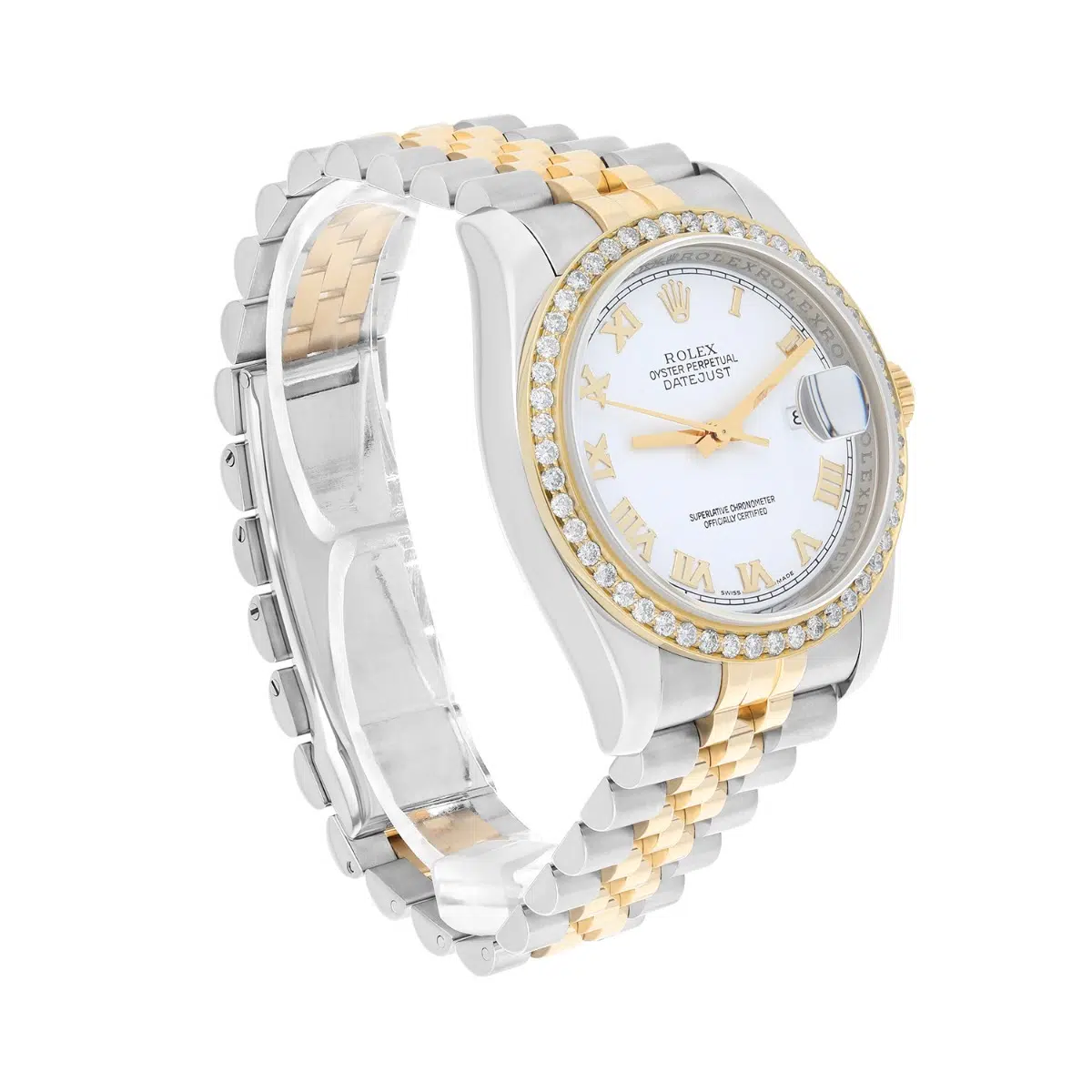 Rolex Datejust 36 Gold/Steel 116233 Diamond Bezel White Roman Dial Jubilee Band Watch – image 3