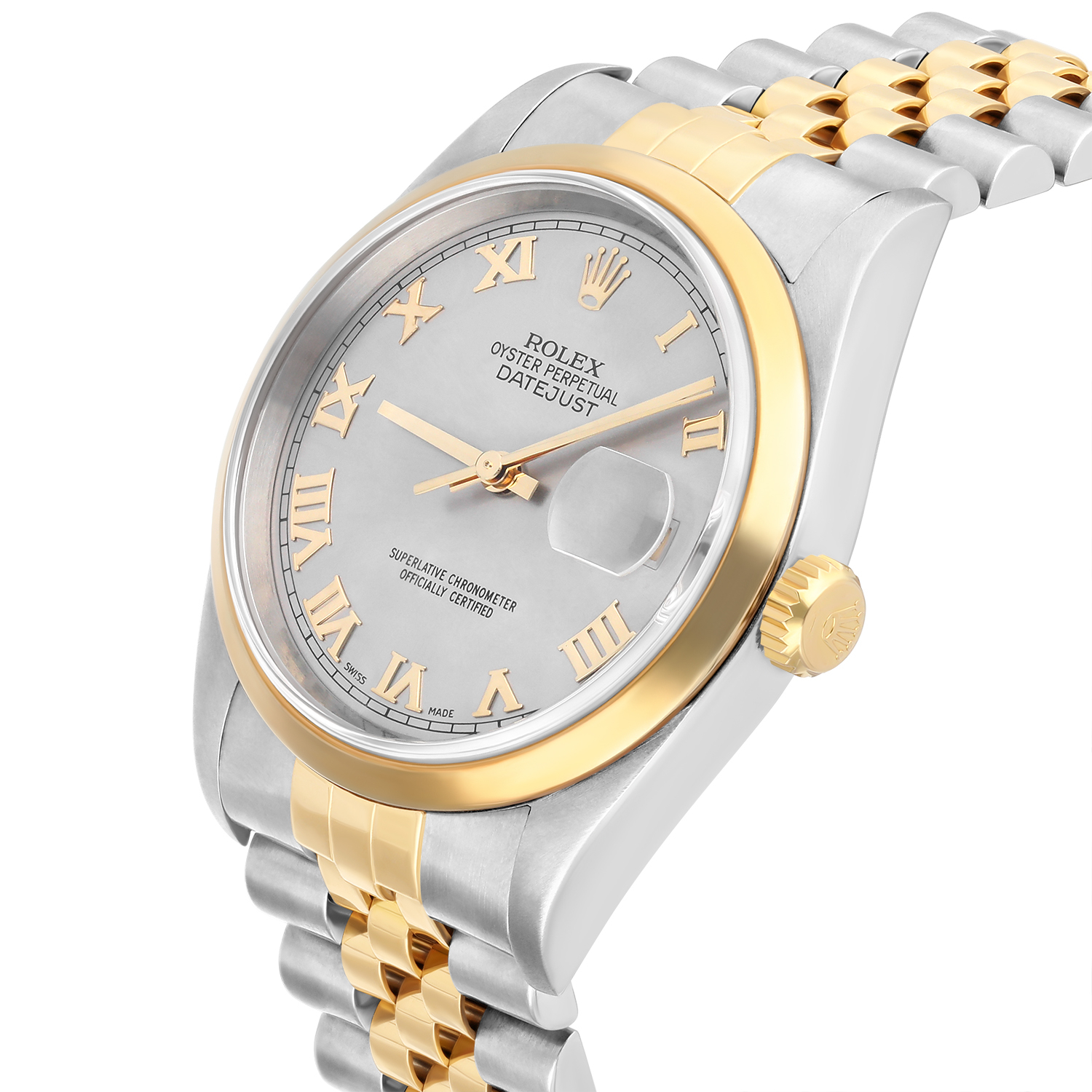 Rolex Datejust 36 Steel & Gold 16203 Silver Roman Jubilee Complete 2003