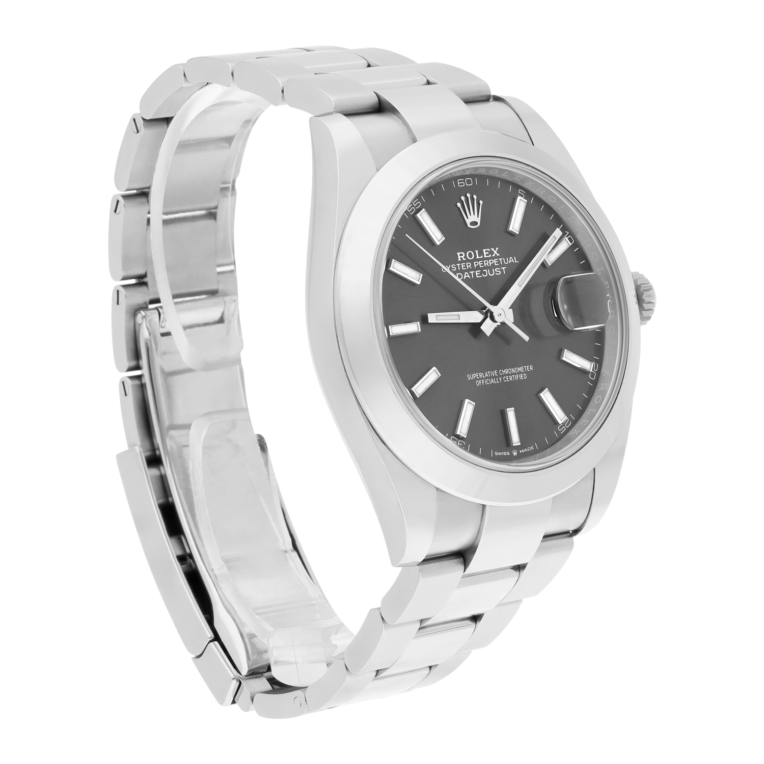 Rolex Datejust 41 Steel Grey Index Dial Mens Oyster Watch Complete 126300