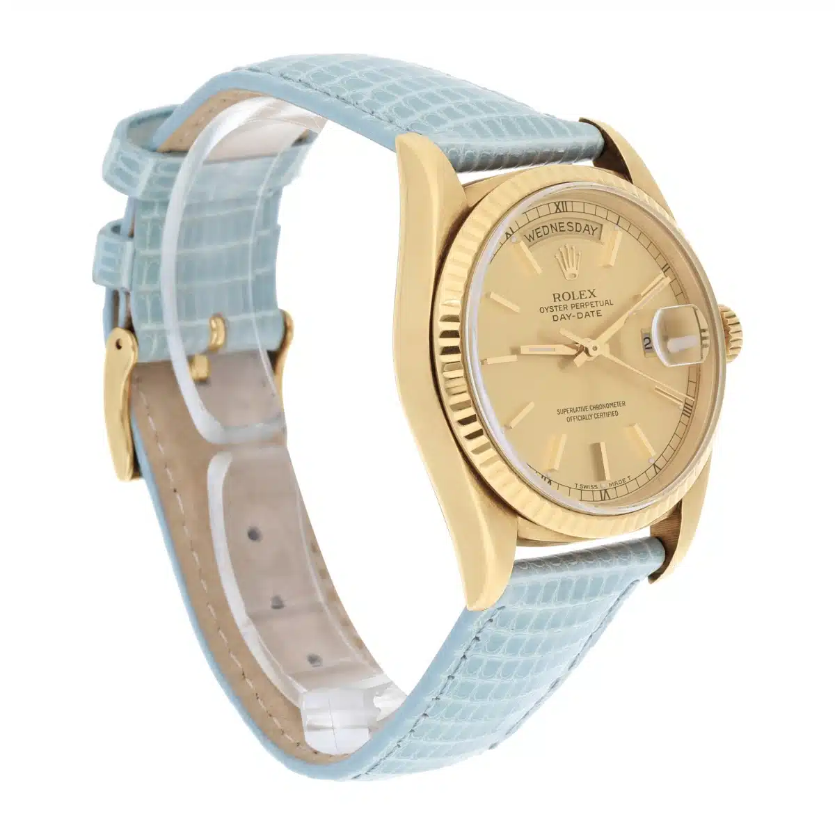 Rolex Day-Date 18238 36mm 18K Yellow Gold Fluted Bezel Champagne Dial Leather Strap – image 6