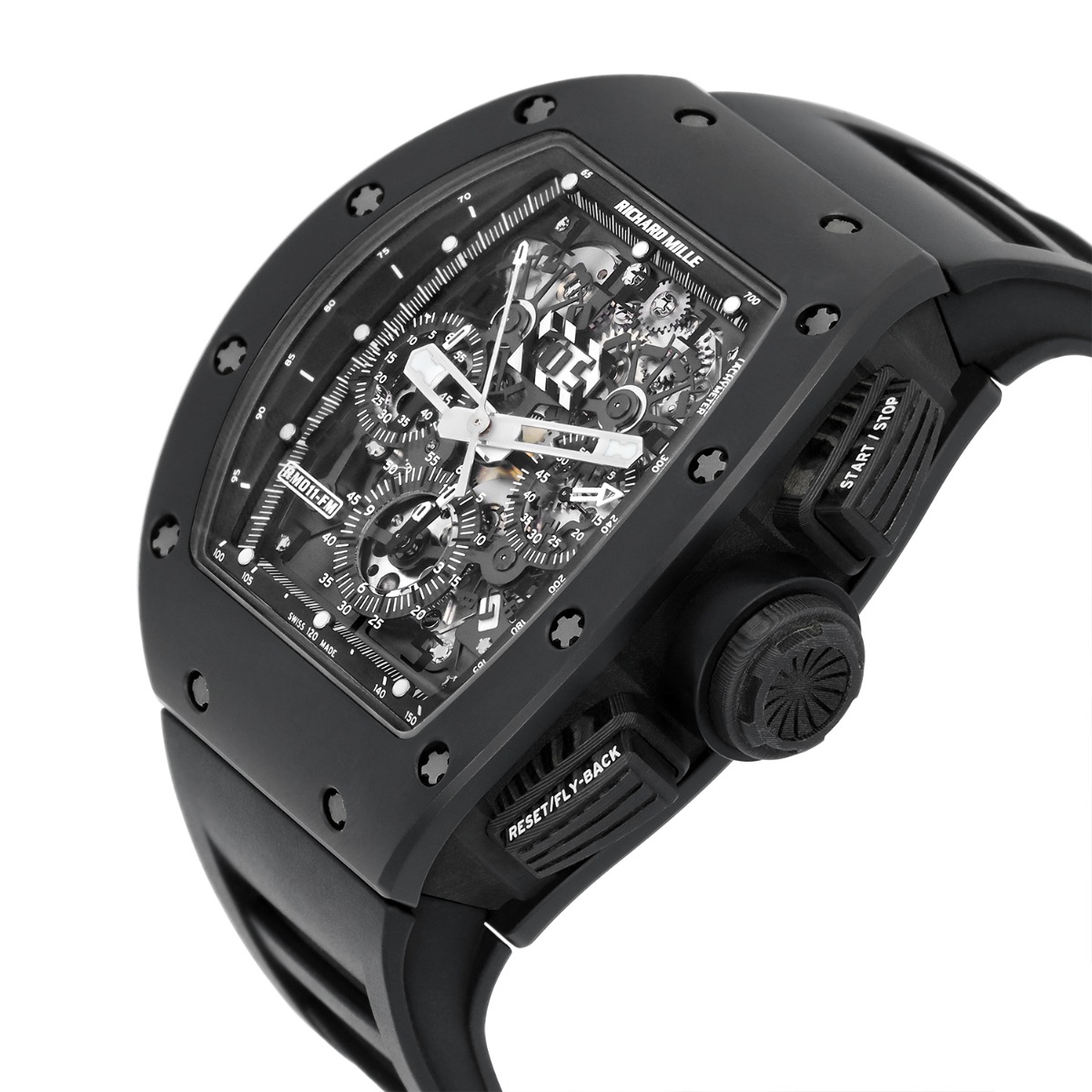 Richard Mille RM 011 Black Phantom PVD Ceramic Carbon Rubber Watch Complete