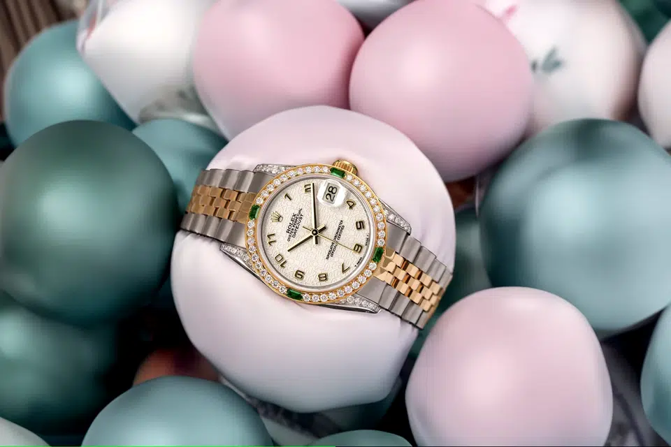 Rolex Datejust 68273 31 Cream Dial Two Tone Diamond & Emerald Wrist Watch – image 5