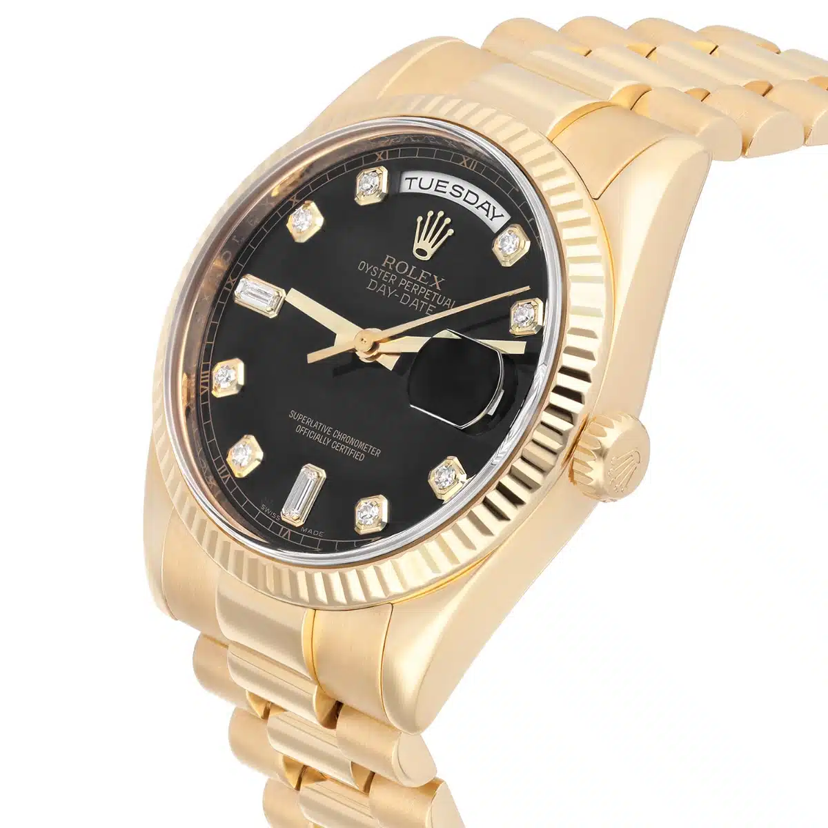 Rolex Day Date 118238-0111 Presidential 36 mm 18K Yellow Gold Black Diamond Dial – image 6