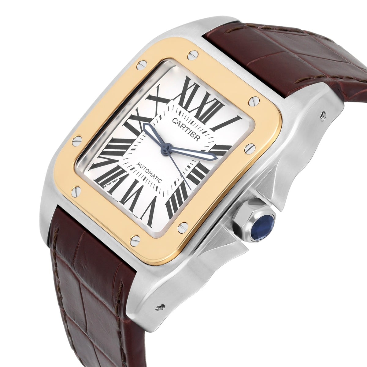 Cartier Santos 100 w20072x7 Stainless Steel/Yellow Gold White Dial Mens Watch
