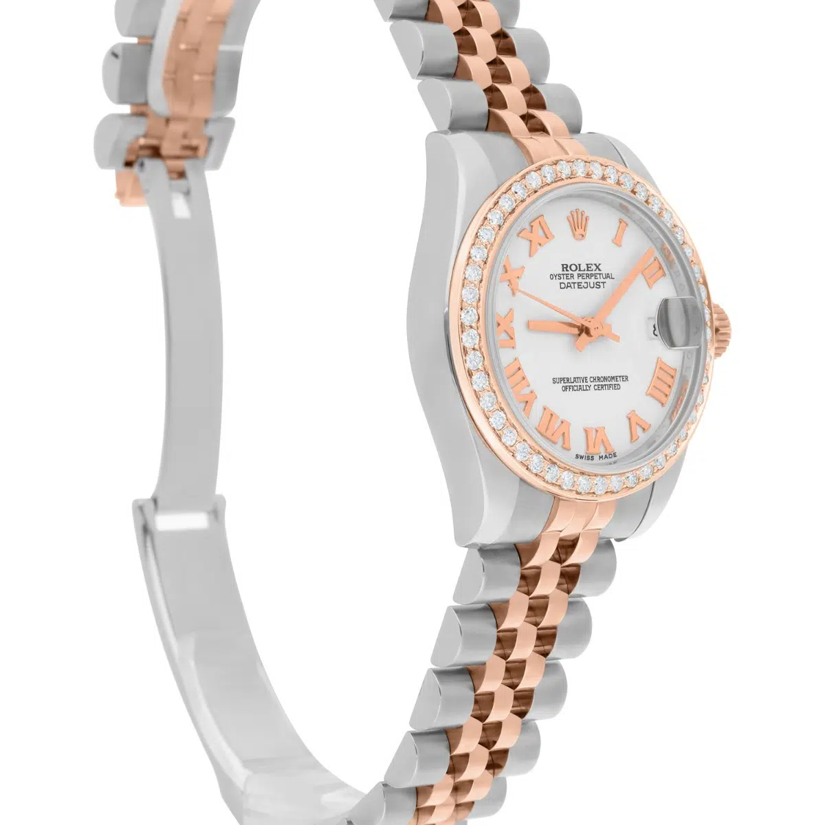 Rolex Datejust 31mm 18k Rose Gold/Steel Watch White Roman Dial Diamonds 178271 – image 6