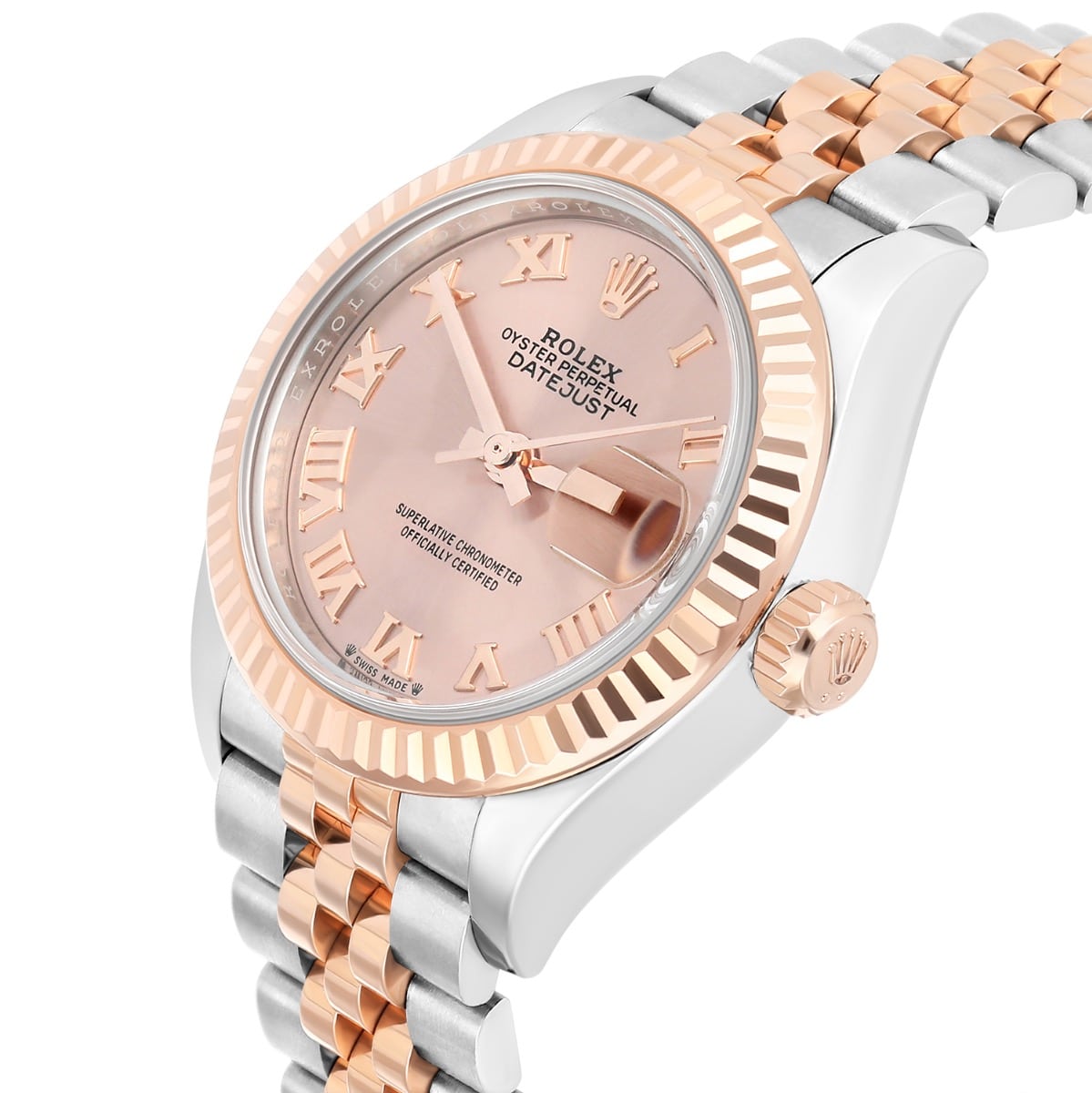 Rolex Lady Datejust 28mm Rose Gold/Steel Pink Roman Dial & Fluted Bezel Jubilee Bracelet 279171
