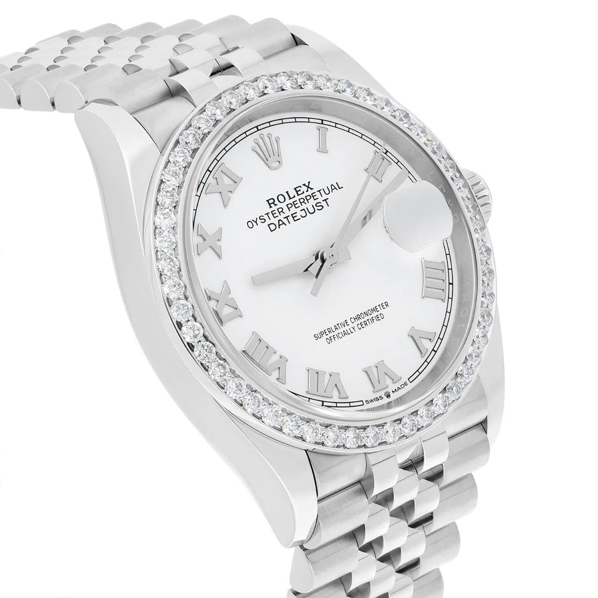 Rolex Datejust 126234 Steel 36mm White Roman Dial Jubilee Bracelet Diamond Bezel – image 6