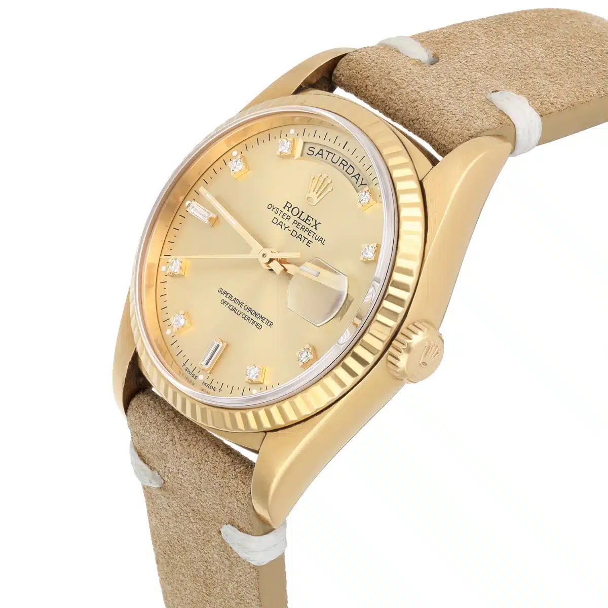 Rolex Day-Date 36mm 18238 18K Yellow Gold Watch Fluted Bezel Champagne Diamond – image 6