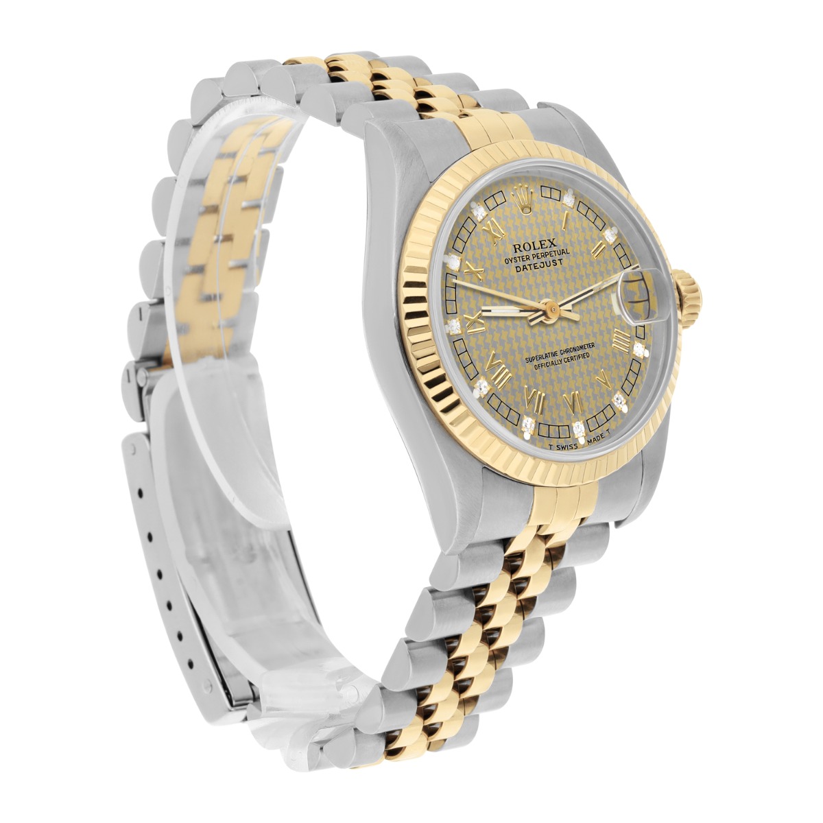 Rolex Datejust 31mm 68273 Champagne Houndstooth Diamond Dial Two Tone Watch Circa 1993