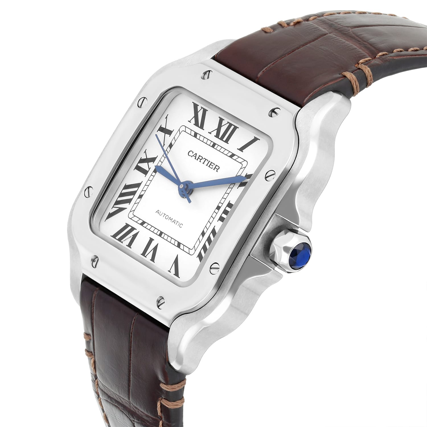 Cartier Santos De Cartier WSSA0029 Medium Size Stainless Steel Watch Leather Band