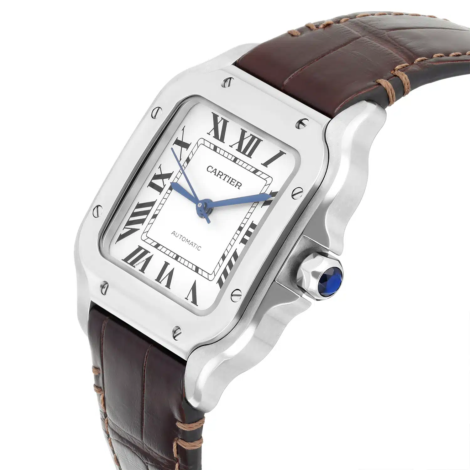 Cartier Santos De Cartier WSSA0029 Medium Size Stainless Steel Watch Leather Band – image 6