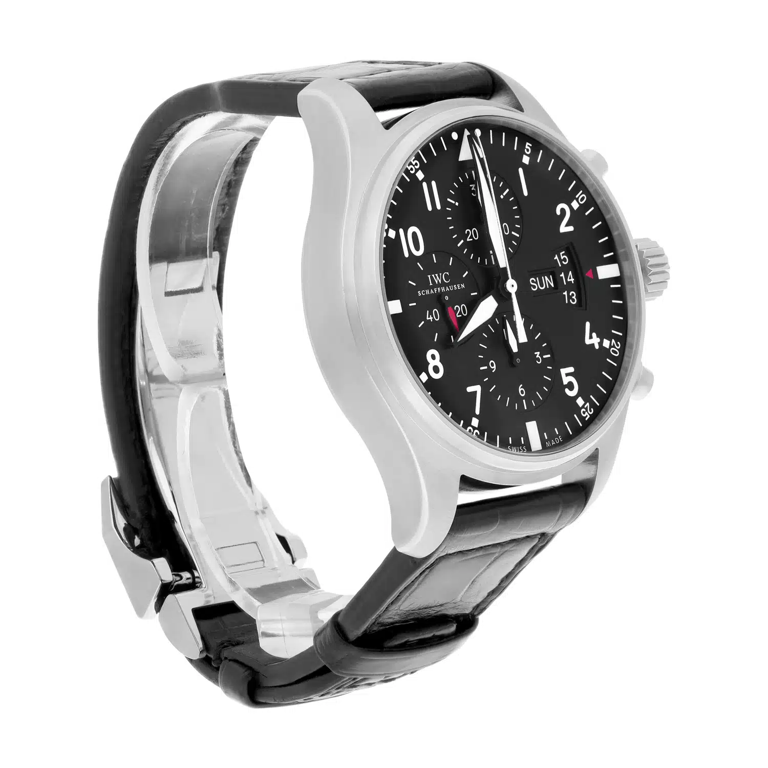 IWC Pilot watch IW377701 Chronograph Stainless Steel Mens Watch Leather Band – image 6