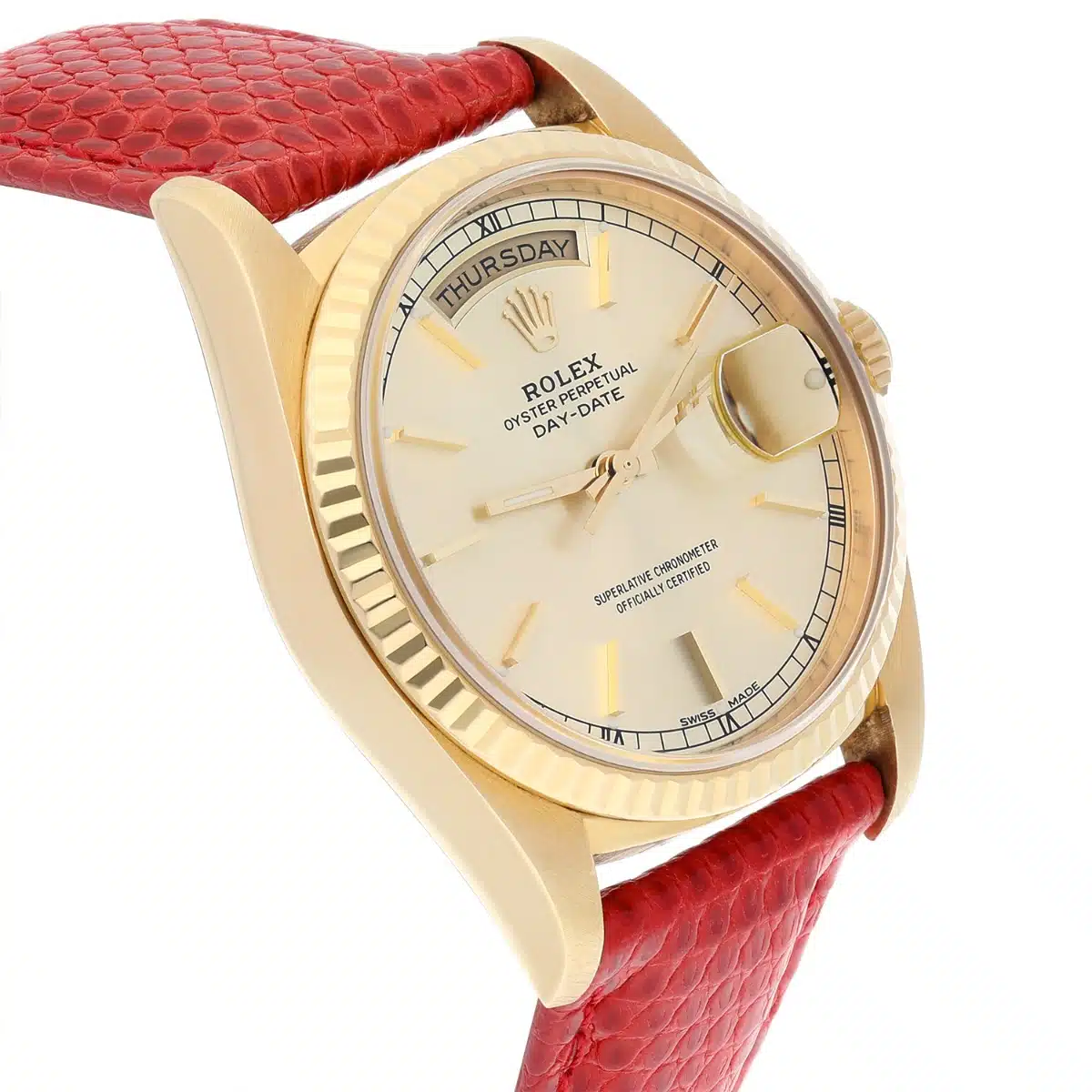 Rolex Day-Date 18238 18K Yellow Gold Watch 36m Fluted Bezel Silver Dial Unisex – image 6