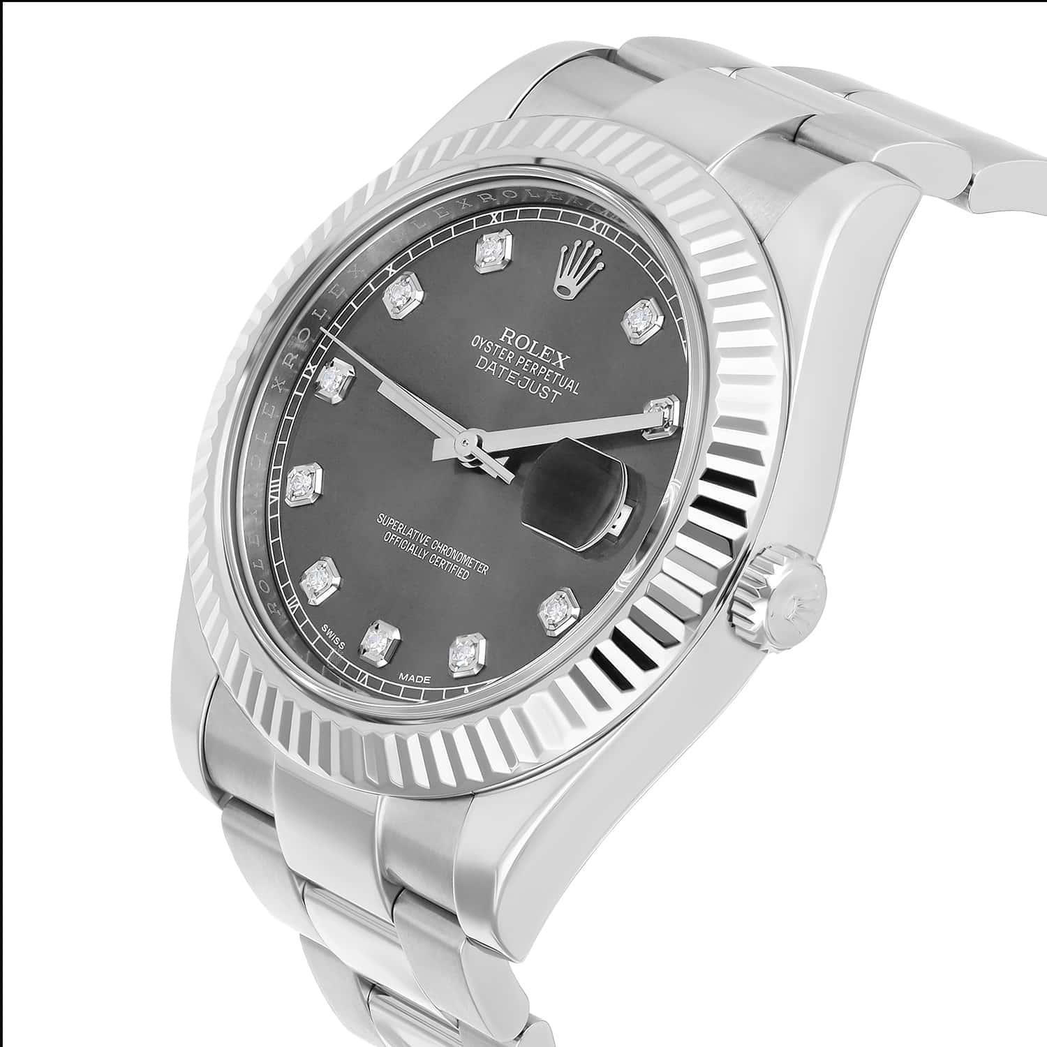 Rolex Datejust II 41mm Steel/18k WG Rhodium Diamond Dial Watch Oyster 116334