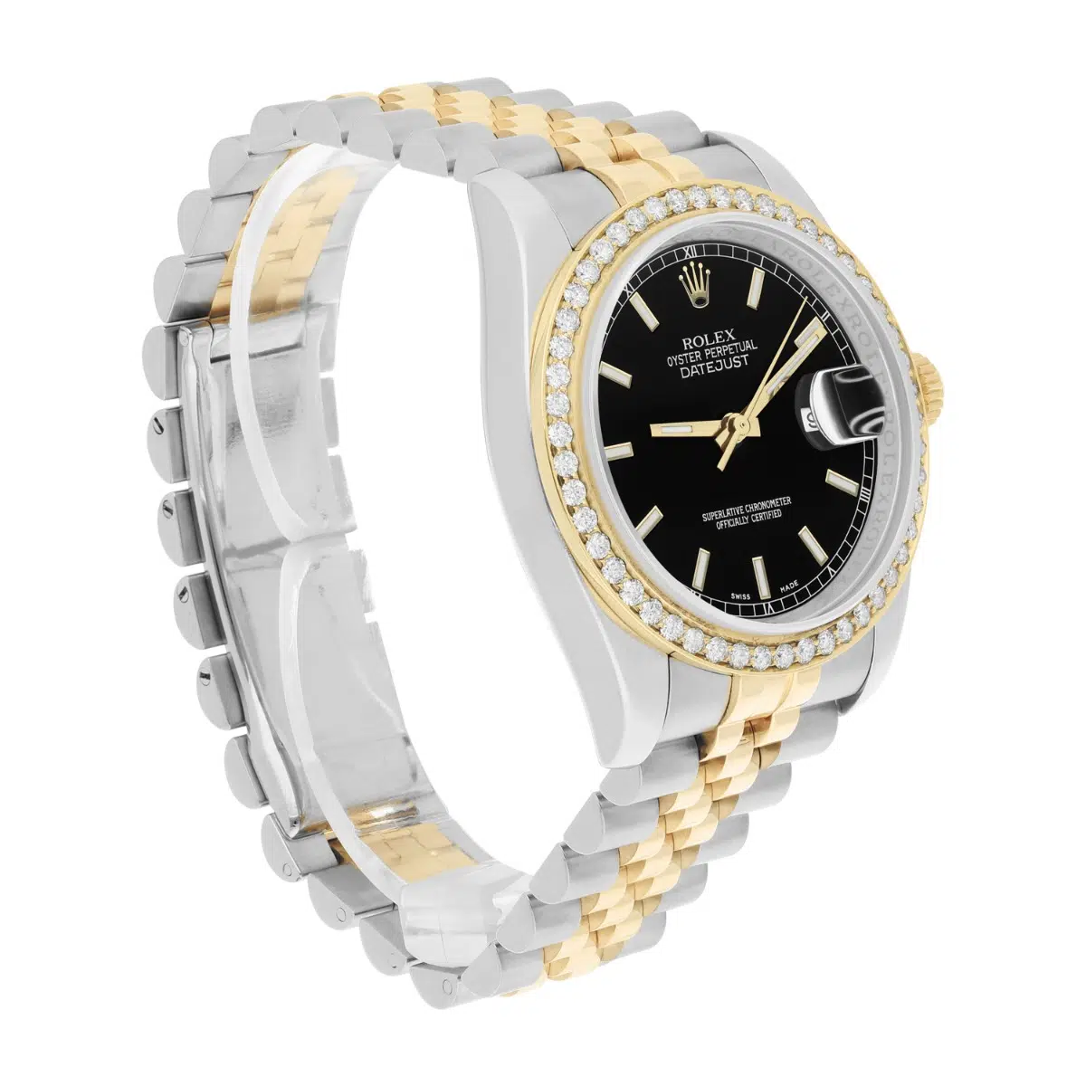 Rolex Datejust 36 2 Tone 116233 Diamond Bezel Black Index Dial Jubilee Band – image 4