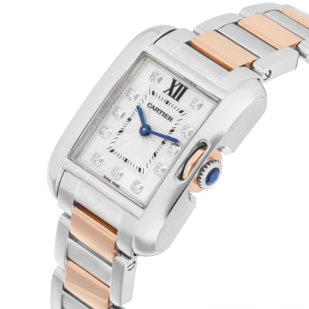 Cartier Tank Anglaise Small Steel/Rose Gold Watch Diamond Dial Ladies WT100024