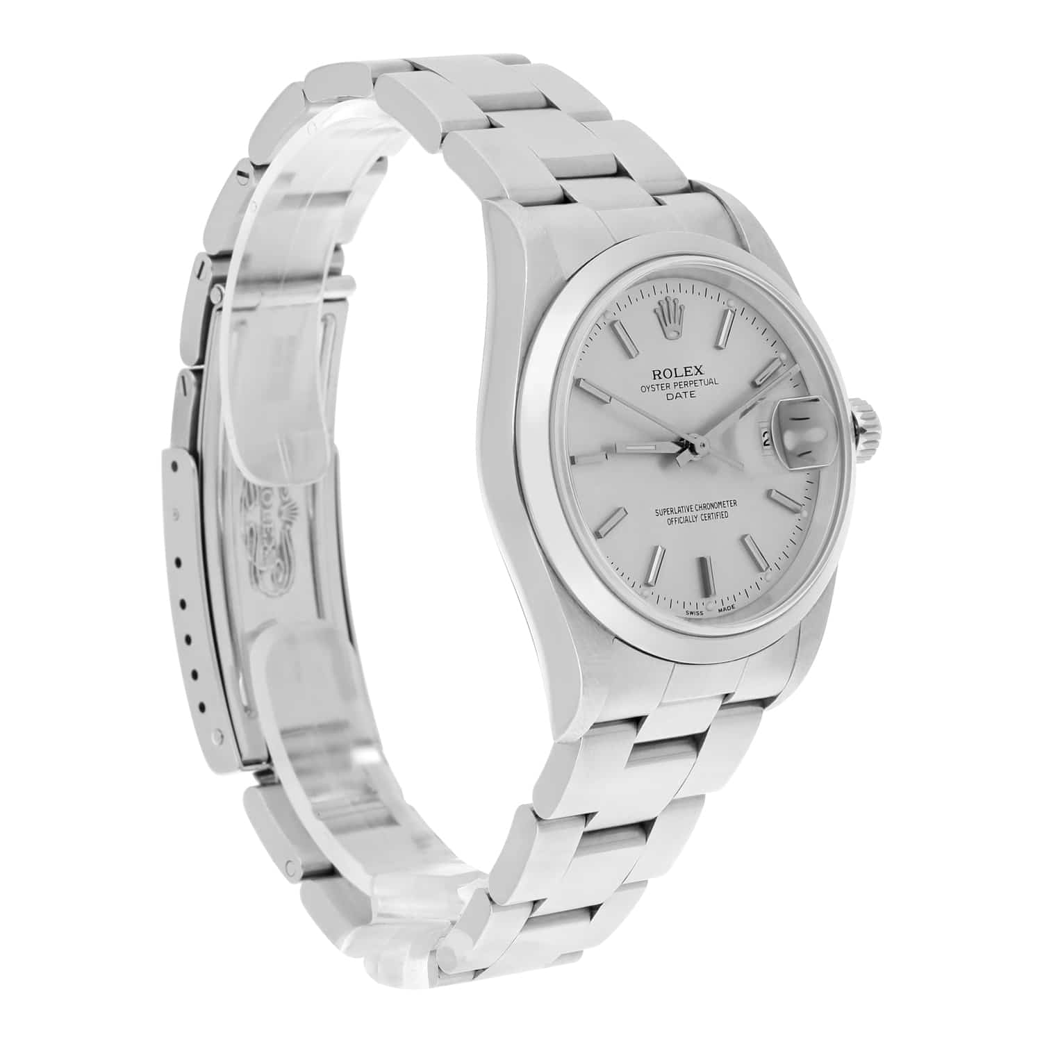 Rolex Date 34mm Stainless Steel Watch Oyster Band Silver Dial Circa 15200 - 1997