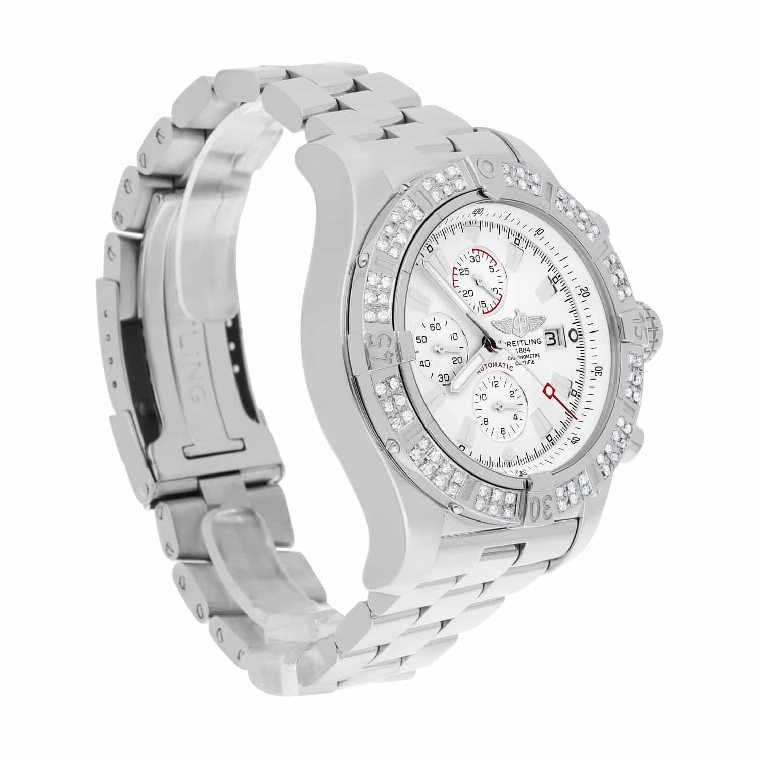 Breitling Super Avenger SS Chronograph White Index 48mm Diamond Bezel A13370