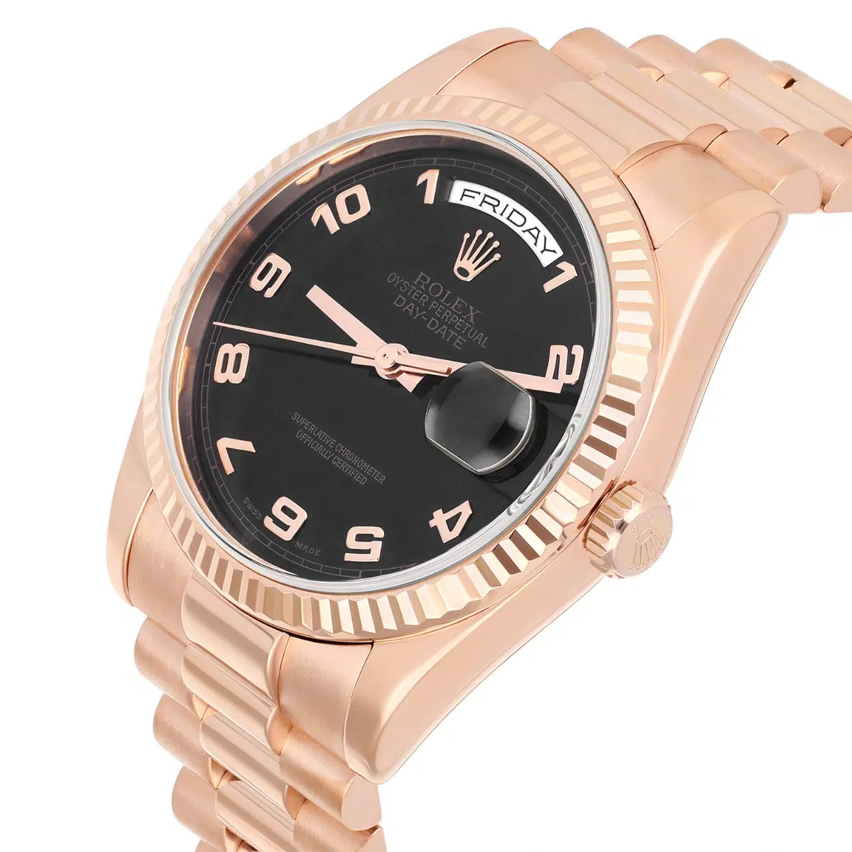 Rolex Day-Date 36mm 118235-0018 Rose Gold Watch with Presidential Band Black Dial – image 3