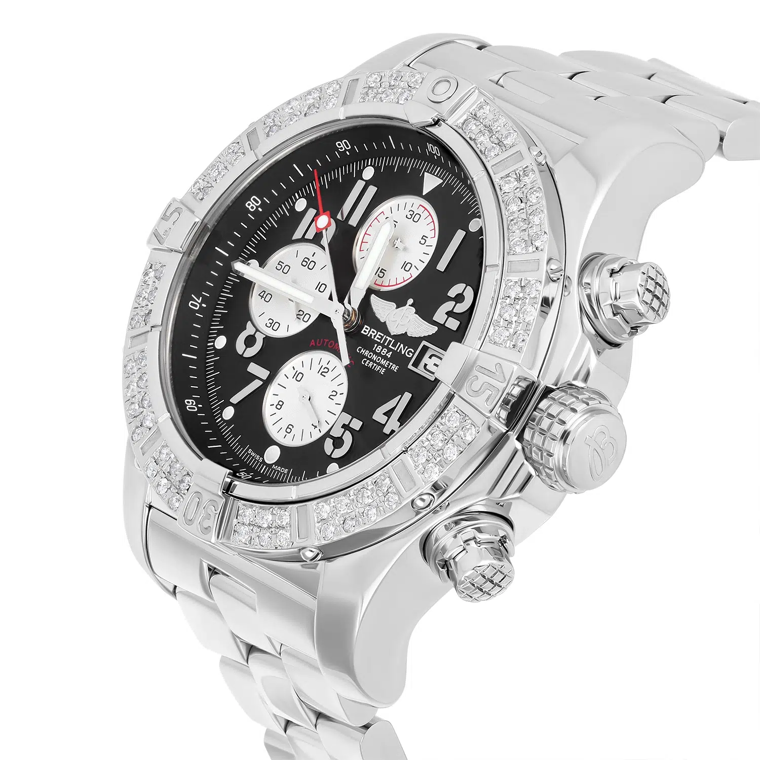 Breitling Super Avenger SS Chronograph Black Arabic 48mm Diamond Bezel A13370 – image 6