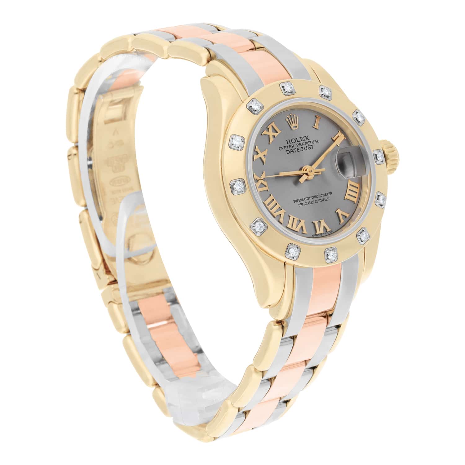 Rolex Lady-Datejust Tridor Pearlmaster 18K Rose/Yellow/White Gold 29mm Ladies Box Papers 69318