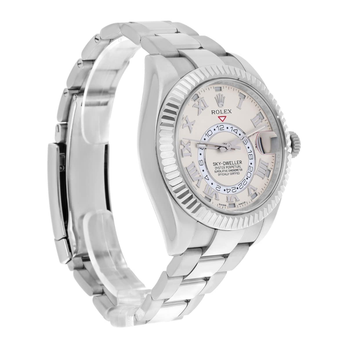 Rolex Sky Dweller 18k White Gold Ivory White Roman Dial 42mm Complete 326939