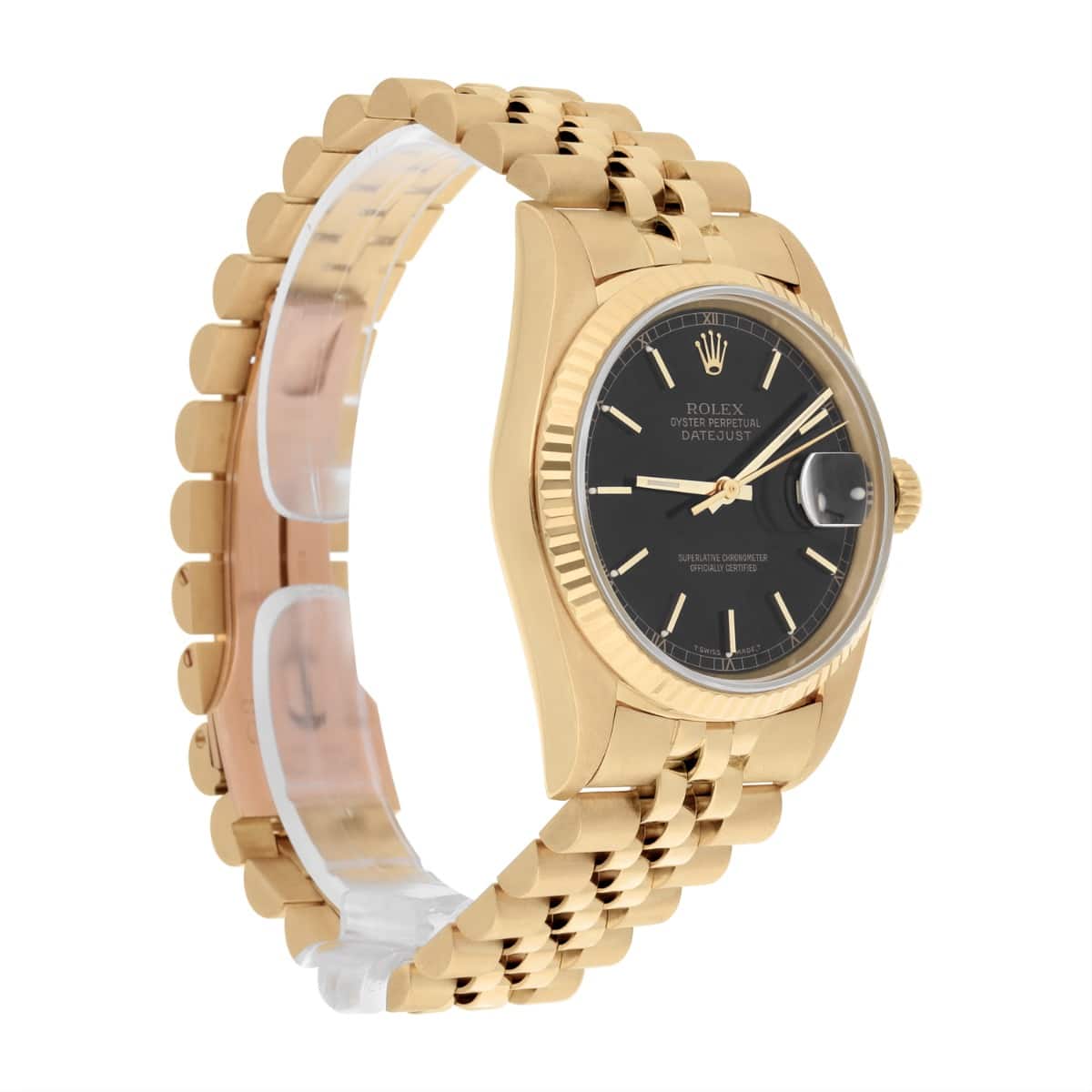 Rolex Datejust 18k Yellow Gold Black Dial Jubilee Mens 36mm Watch 16018