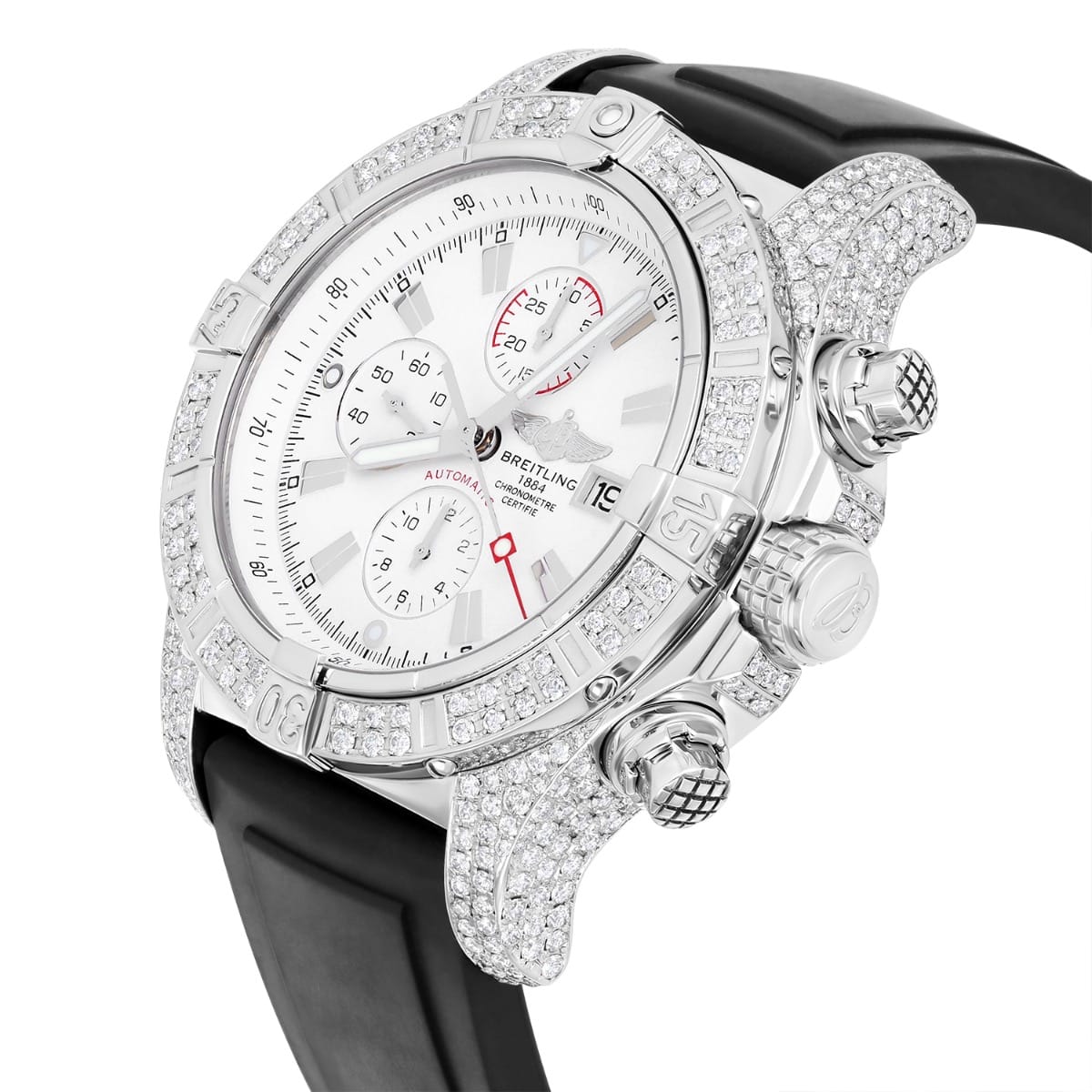 Breitling Super Avenger White Dial A13370 Stainless Steel Custom Diamond Watch
