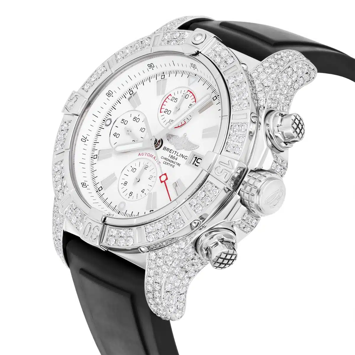 Breitling Super Avenger White Dial A13370 Stainless Steel Custom Diamond Watch – image 3