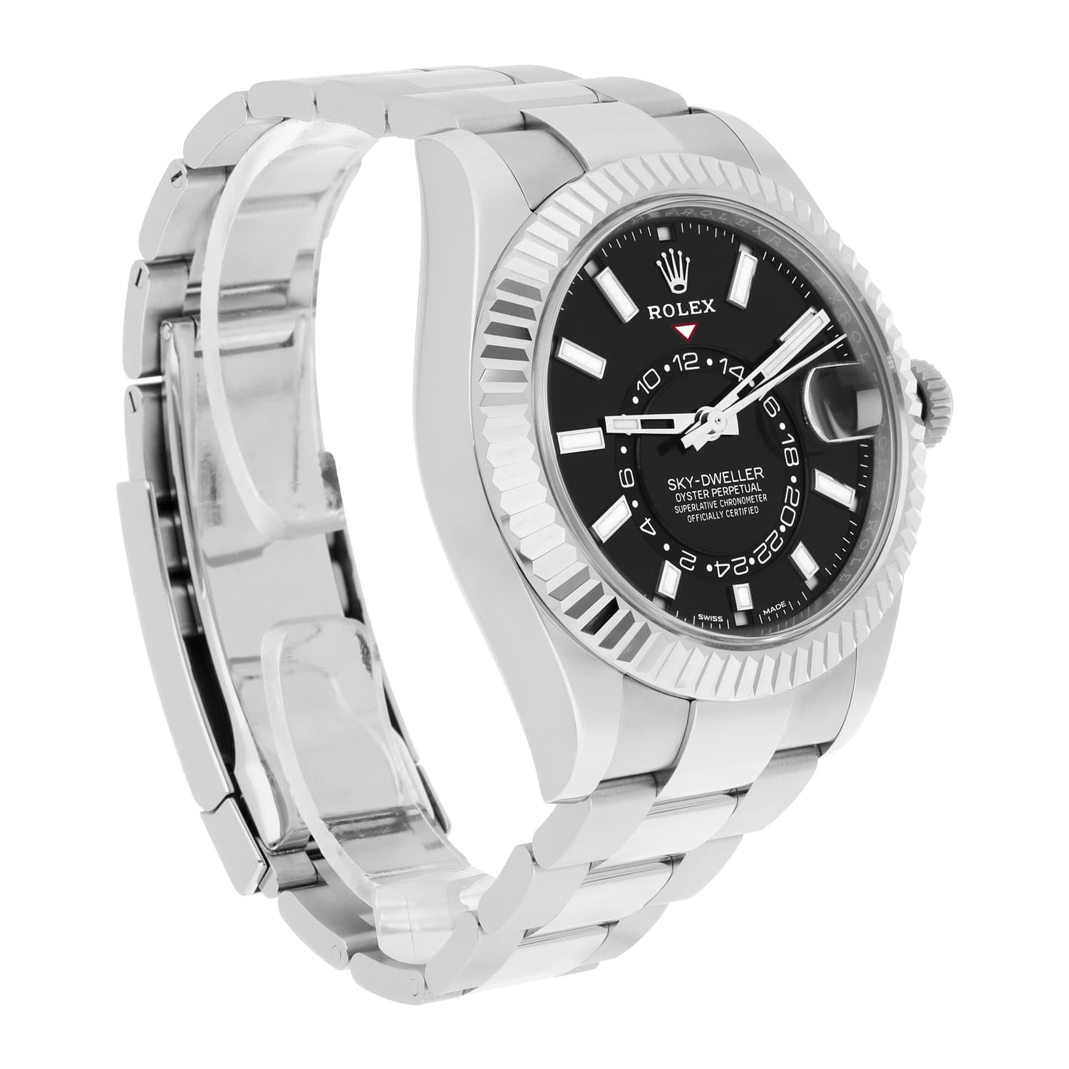 Rolex Sky-Dweller 326934-0005 42mm 18k White Gold Bezel Steel Watch Oyster Black 2023