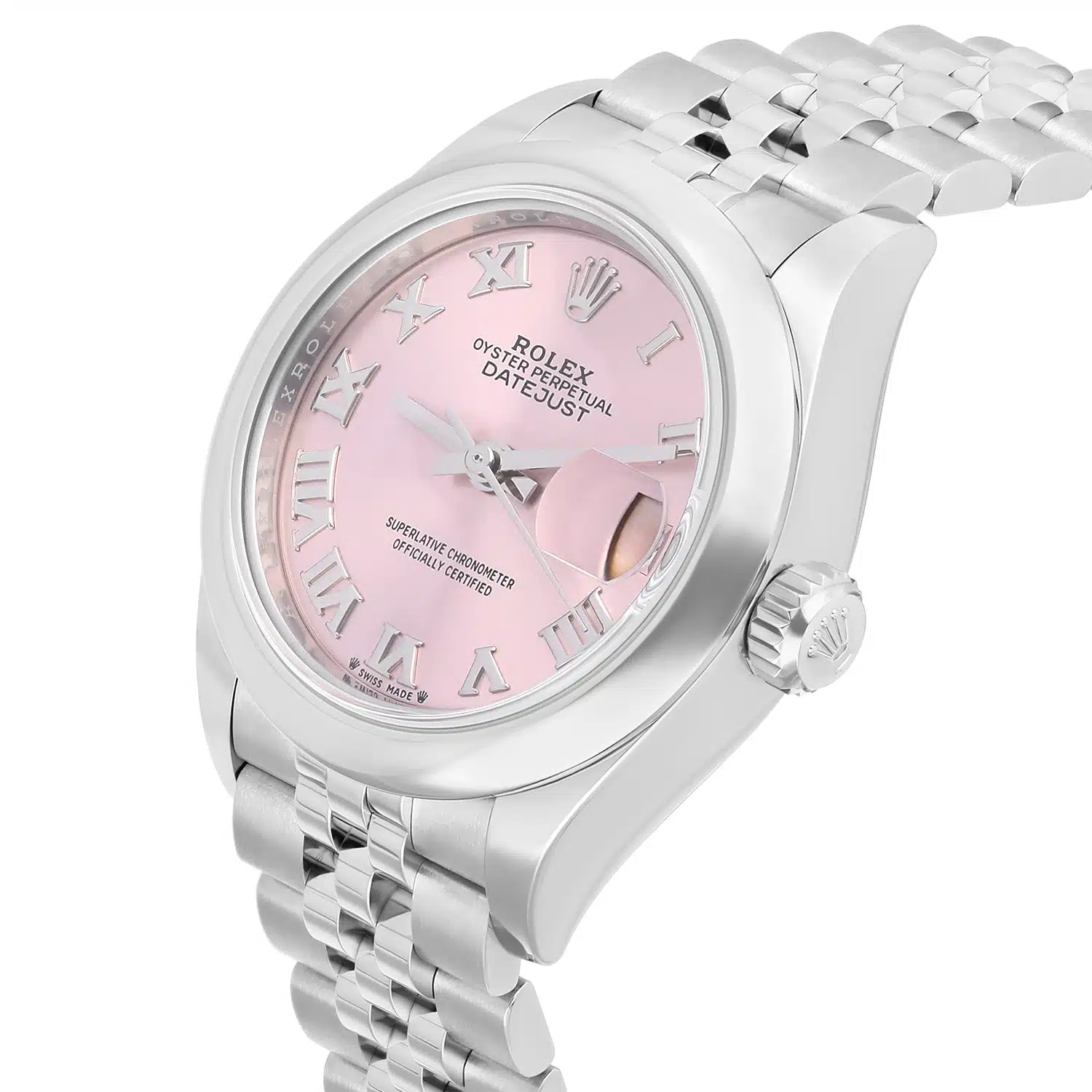 Rolex Datejust 28 Pink Roman Domed Stainless Steel Jubilee 279160 Never Worn – image 6